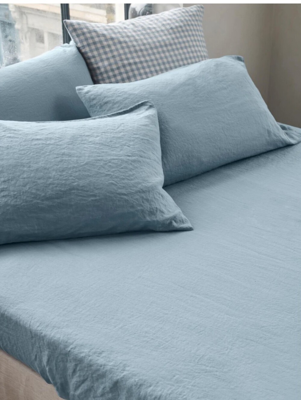 Piglet In Bed Dusk Blue 100% Linen Queen Fitted Sheet